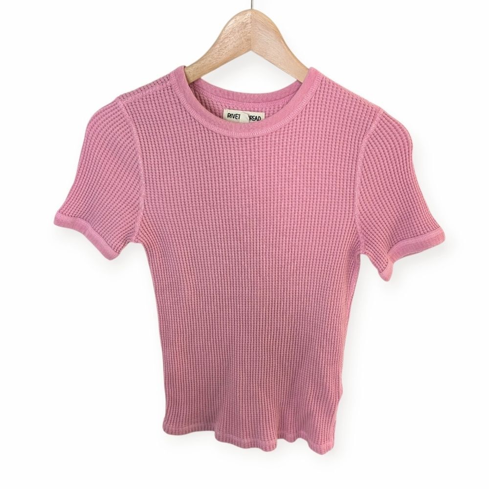 Madewell River and Thread Waffle Knit Short Sleeve Shirt Pink Small